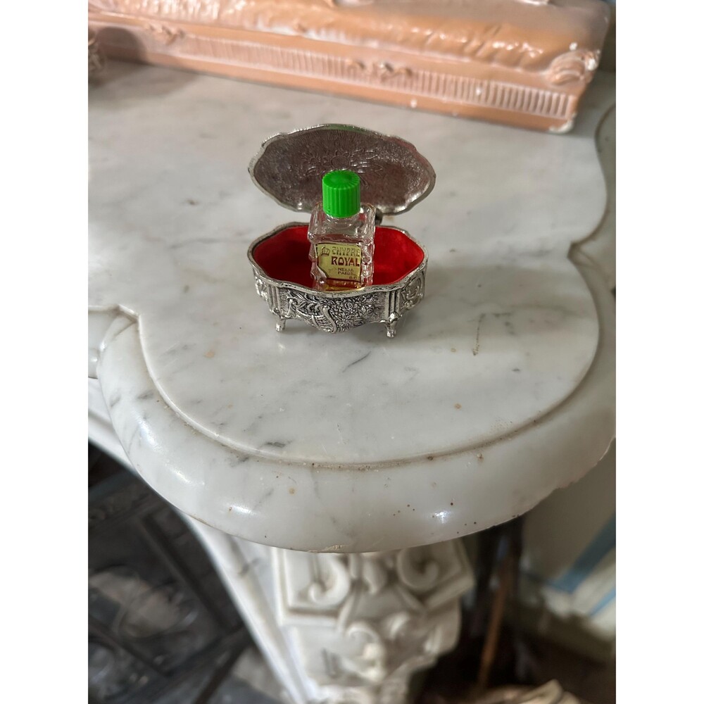 Vintage PAT JAPAN trinket box on legs mini bottle of perfume Chypre Royal Paris